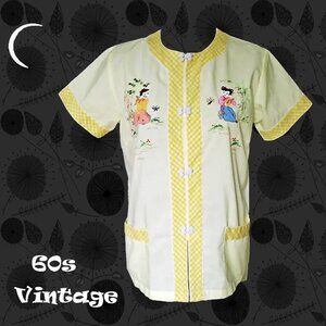 Vintage Asian Blouse or Pajama Top for Summer, Amazing Appliques, Embroidery
